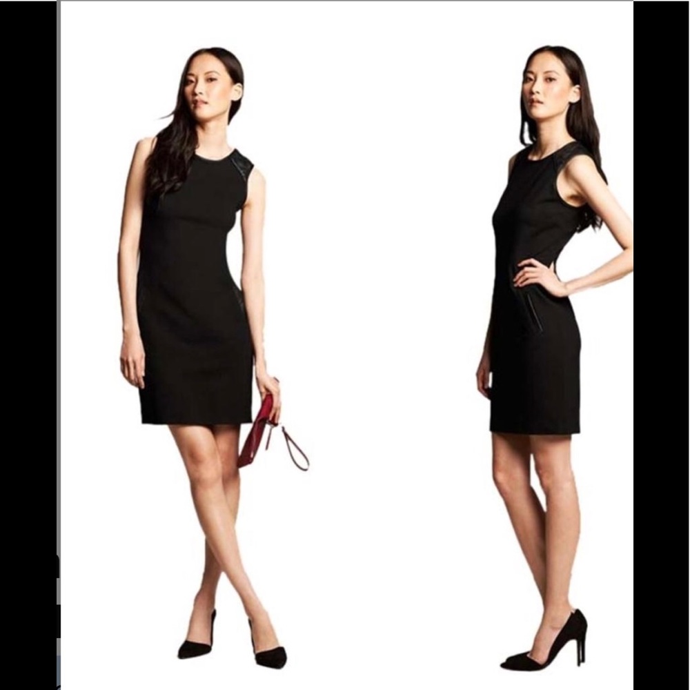 Banana Republic Faux Leather Trim Dress Sz 6 Tall
